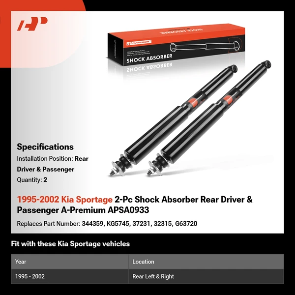 1995-2002 Kia Sportage 2-Pc Shock Absorber Rear Driver & Passenger A-Premium APSA0933