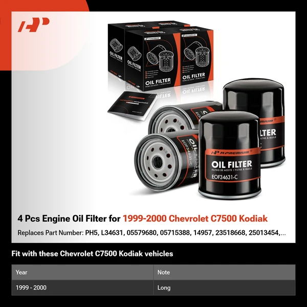 4 Pcs Engine Oil Filter for 1999-2000 Chevrolet C7500 Kodiak