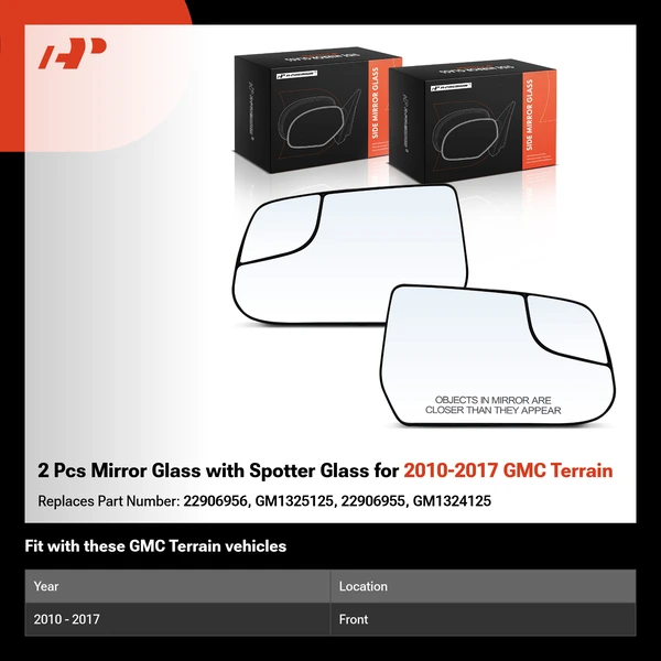 2 Pcs Mirror Glass with Spotter Glass for 2010-2017 GMC Terrain
