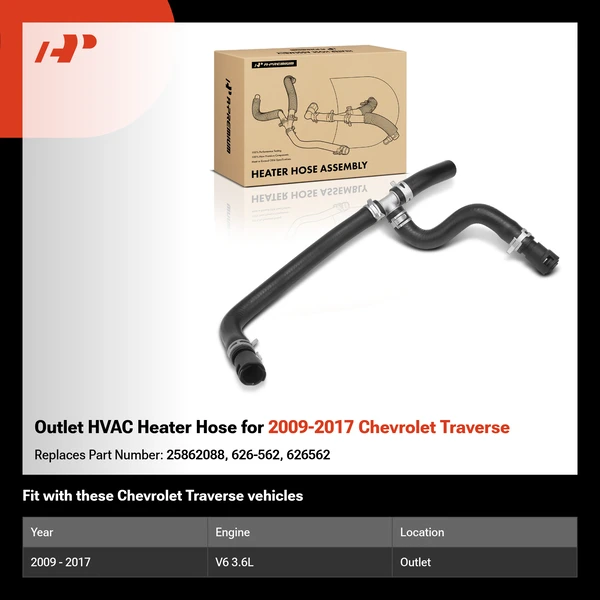 Outlet HVAC Heater Hose for 2009-2017 Chevrolet Traverse