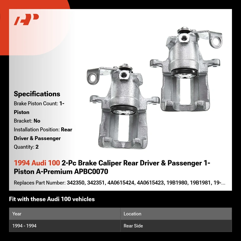 1994 Audi 100 2-Pc Brake Caliper Rear Driver & Passenger 1-Piston A-Premium APBC0070
