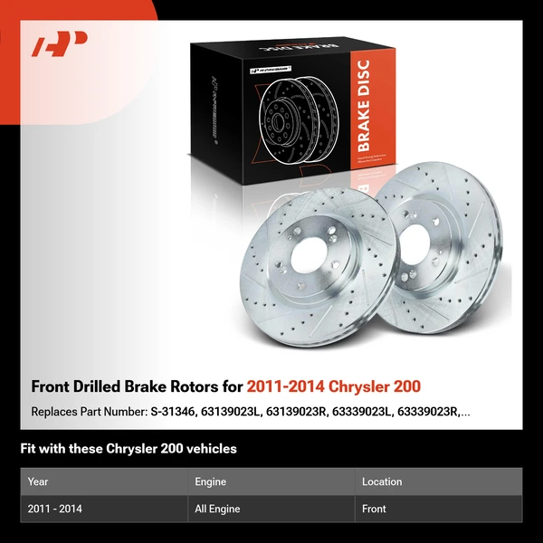 Front Drilled Brake Rotors for 2011-2014 Chrysler 200