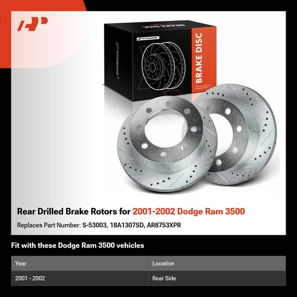 Rear Drilled Brake Rotors for 2001-2002 Dodge Ram 3500