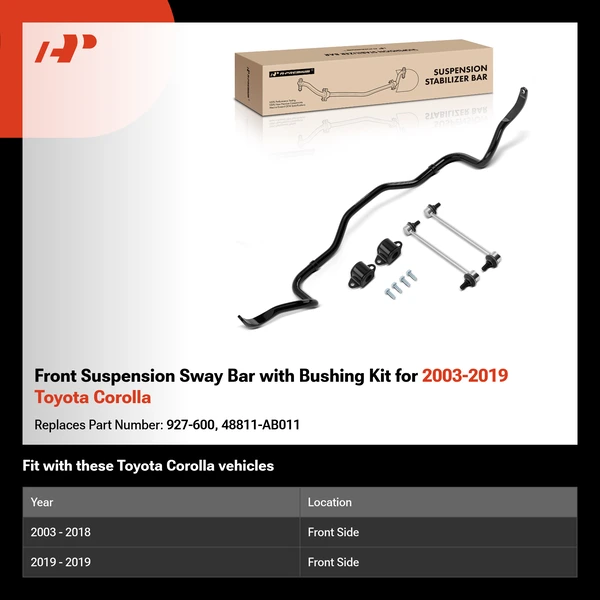Front Suspension Sway Bar with Bushing Kit for 2003-2019 Toyota Corolla