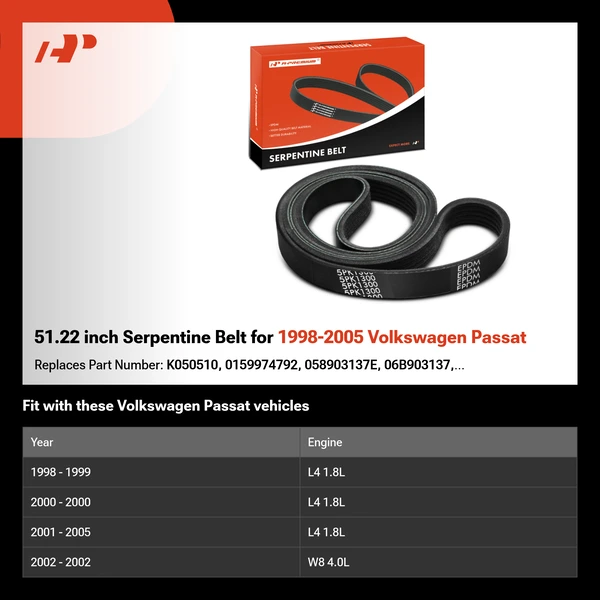 51.22 inch Serpentine Belt for 1998-2005 Volkswagen Passat