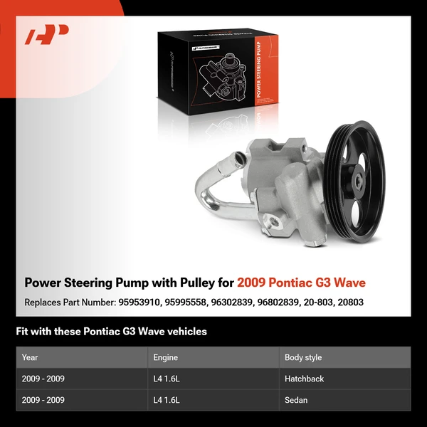 Power Steering Pump with Pulley for 2009 Pontiac G3 Wave