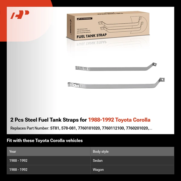 2 Pcs Steel Fuel Tank Straps for 1988-1992 Toyota Corolla