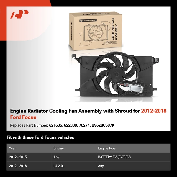 Engine Radiator Cooling Fan Assembly with Shroud for 2012-2018 Ford Focus