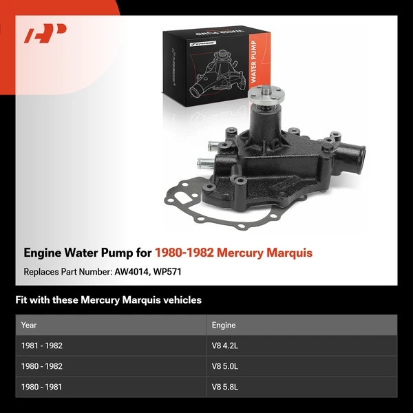 Engine Water Pump for 1980-1982 Mercury Marquis