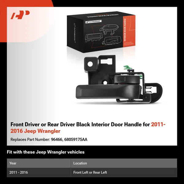 Front Driver or Rear Driver Black Interior Door Handle for 2011-2016 Jeep Wrangler