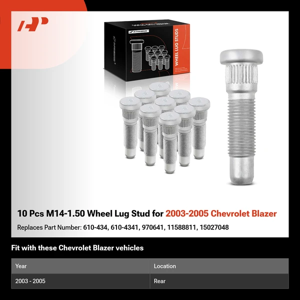 10 Pcs M14-1.50 Wheel Lug Stud for 2003-2005 Chevrolet Blazer