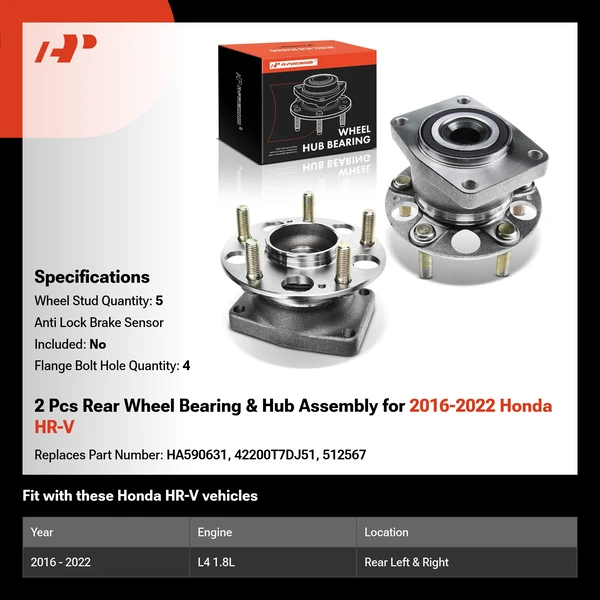 2 Pcs Rear Wheel Bearing & Hub Assembly for 2016-2022 Honda HR-V