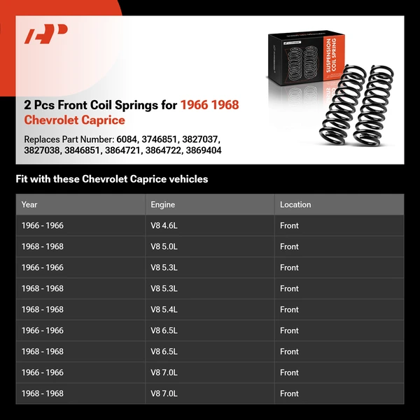 2 Pcs Front Coil Springs for 1966 1968 Chevrolet Caprice