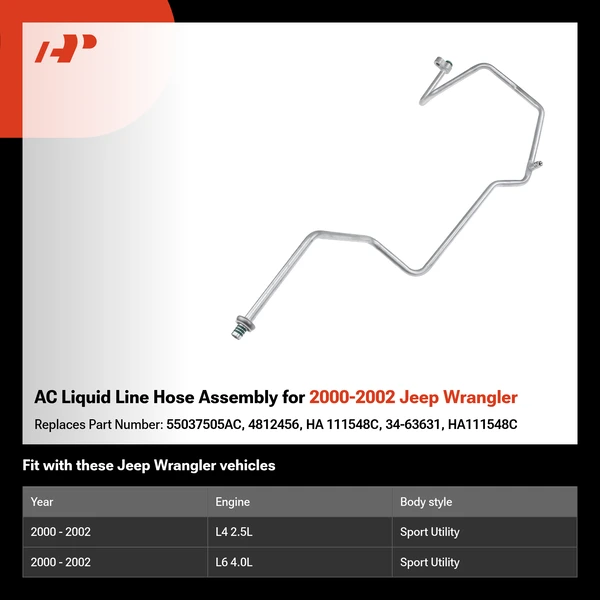 AC Liquid Line Hose Assembly for 2000-2002 Jeep Wrangler