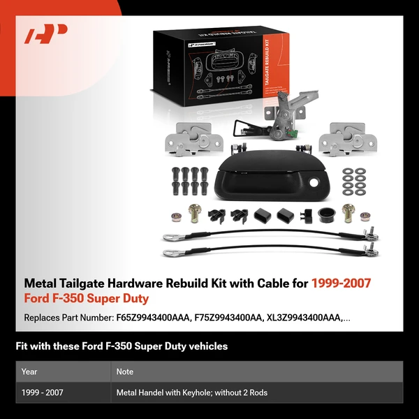 Metal Tailgate Hardware Rebuild Kit with Cable for 1999-2007 Ford F-350 Super Duty
