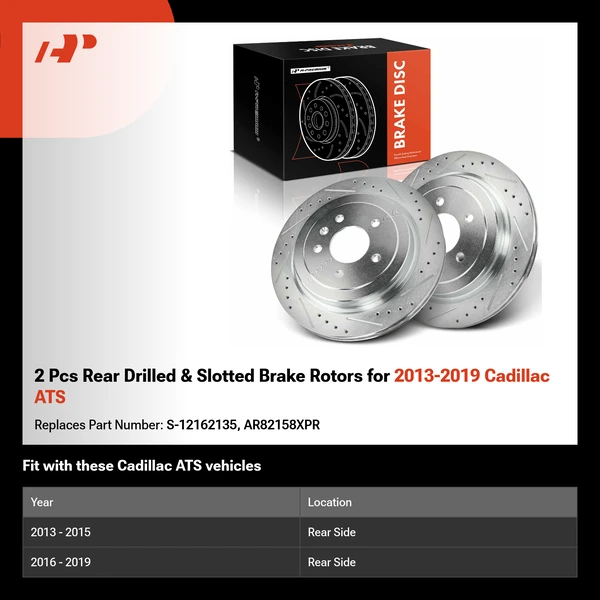 2 Pcs Rear Drilled & Slotted Brake Rotors for 2013-2019 Cadillac ATS
