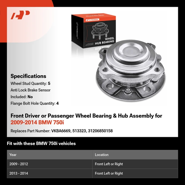 Front Driver or Passenger Wheel Bearing & Hub Assembly for 2009-2014 BMW 750i