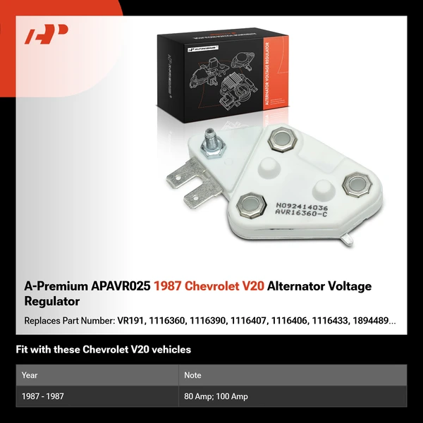 A-Premium APAVR025 1987 Chevrolet V20 Alternator Voltage Regulator
