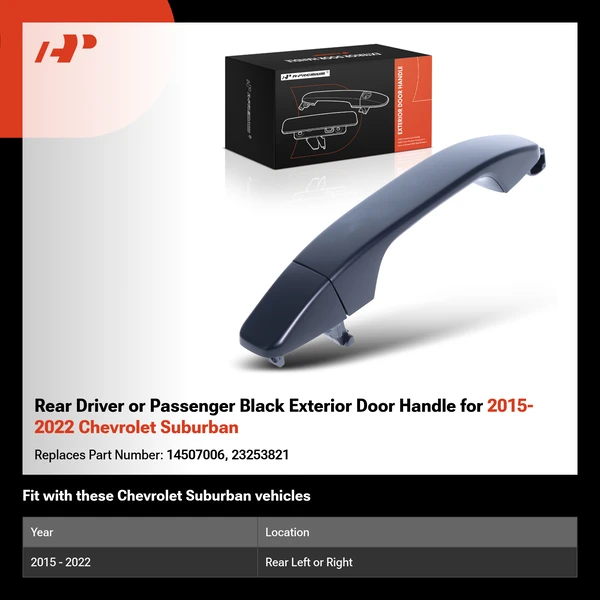 Rear Driver or Passenger Black Exterior Door Handle for 2015-2022 Chevrolet Suburban