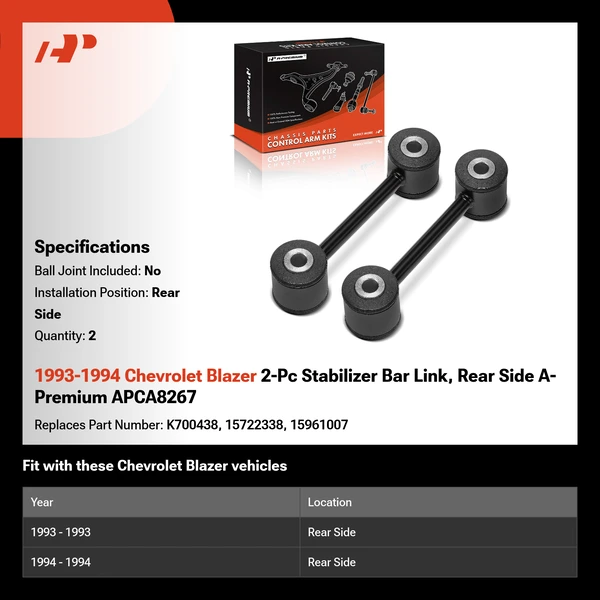 1993-1994 Chevrolet Blazer 2-Pc Stabilizer Bar Link, Rear Side A-Premium APCA8267