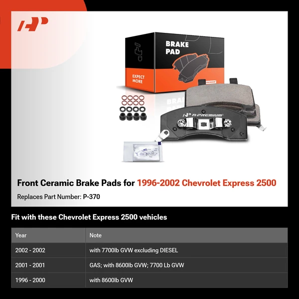 Front Ceramic Brake Pads for 1996-2002 Chevrolet Express 2500