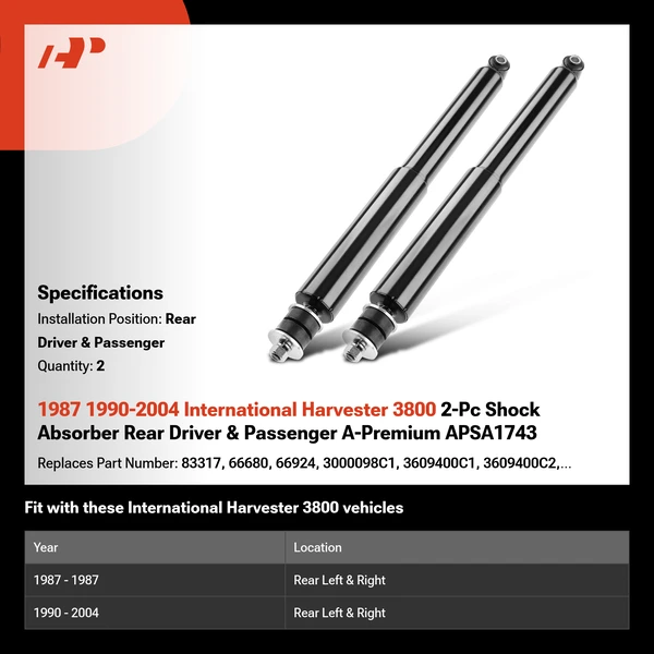 1987 1990-2004 International Harvester 3800 2-Pc Shock Absorber Rear Driver & Passenger A-Premium APSA1743