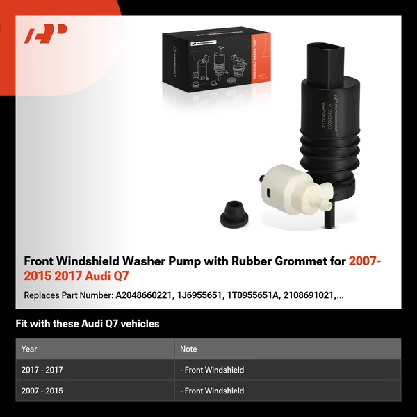 Front Windshield Washer Pump with Rubber Grommet for 2007-2015 2017 Audi Q7