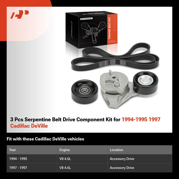 3 Pcs Serpentine Belt Drive Component Kit for 1994-1995 1997 Cadillac DeVille