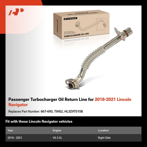 Passenger Turbocharger Oil Return Line for 2018-2021 Lincoln Navigator
