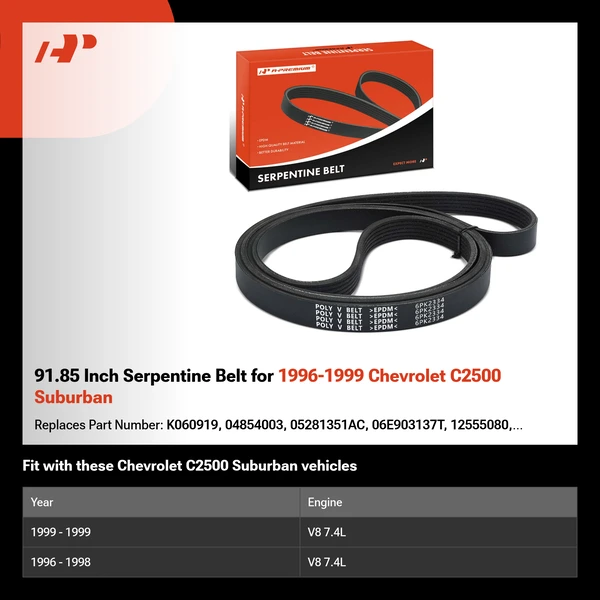 91.85 Inch Serpentine Belt for 1996-1999 Chevrolet C2500 Suburban