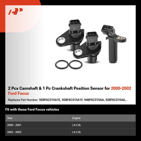 2 Pcs Camshaft & 1 Pc Crankshaft Position Sensor for 2000-2002 Ford Focus