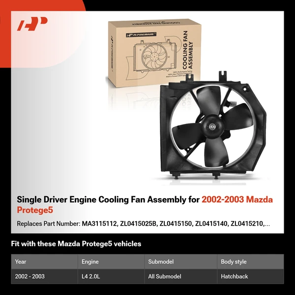 Single Driver Engine Cooling Fan Assembly for 2002-2003 Mazda Protege5