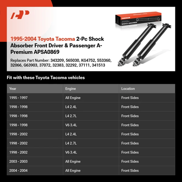 1995-2004 Toyota Tacoma 2-Pc Shock Absorber Front Driver & Passenger A-Premium APSA0869