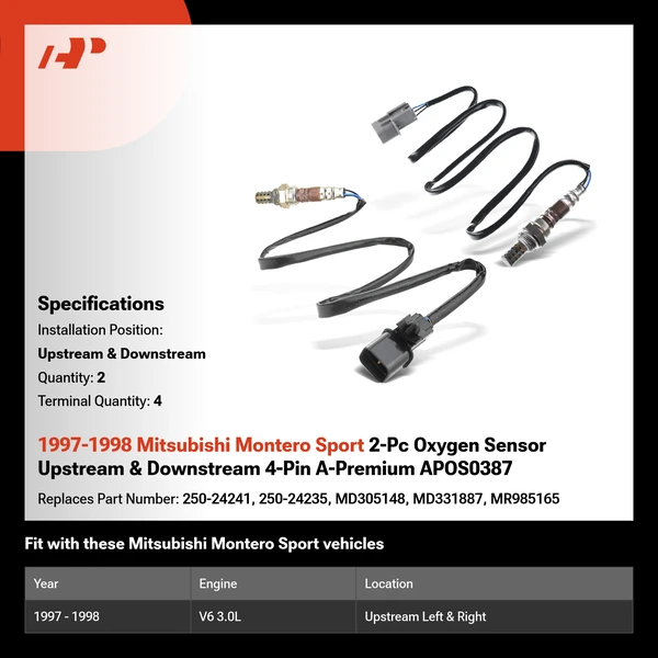 1997-1998 Mitsubishi Montero Sport 2-Pc Oxygen Sensor Upstream & Downstream 4-Pin A-Premium APOS0387