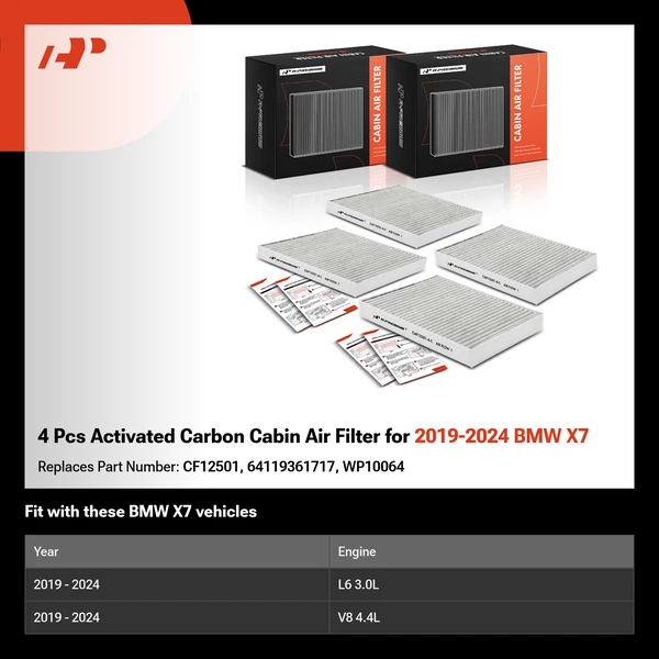 4 Pcs Activated Carbon Cabin Air Filter for 2019-2024 BMW X7