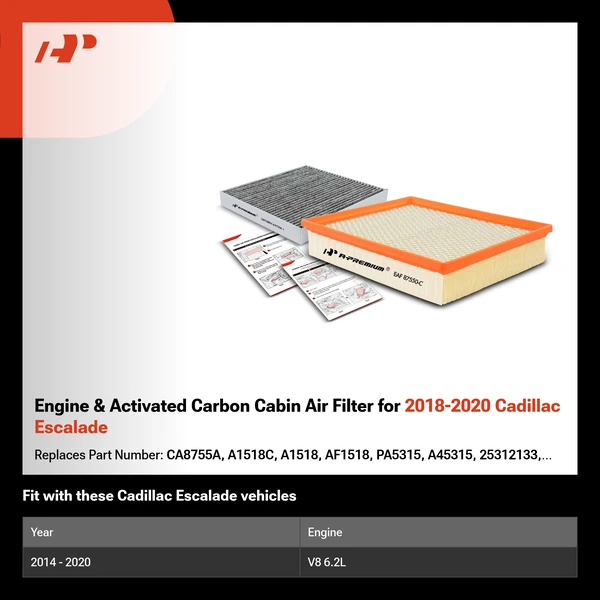 Engine & Activated Carbon Cabin Air Filter for 2018-2020 Cadillac Escalade