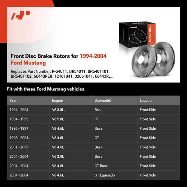 Front Disc Brake Rotors for 1994-2004 Ford Mustang