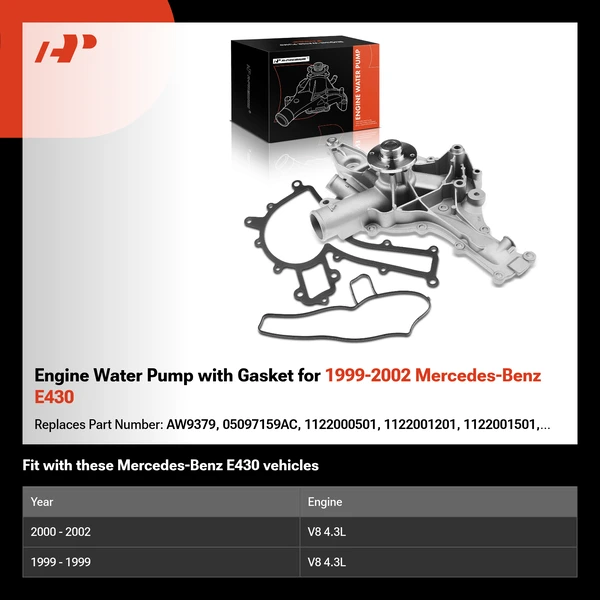 Engine Water Pump with Gasket for 1999-2002 Mercedes-Benz E430