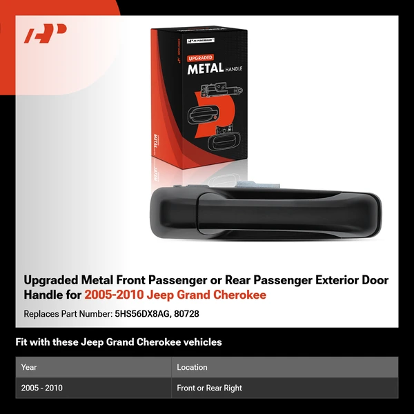 Upgraded Metal Front Passenger or Rear Passenger Exterior Door Handle for 2005-2010 Jeep Grand Cherokee
