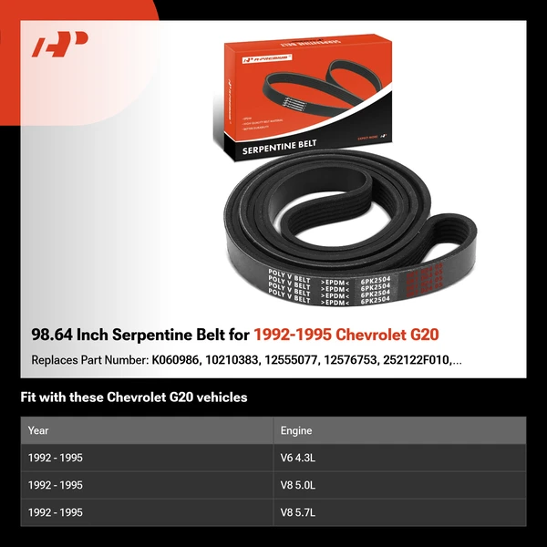 98.64 Inch Serpentine Belt for 1992-1995 Chevrolet G20