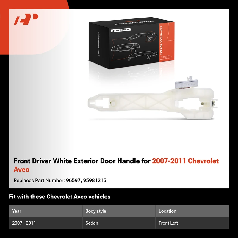 Front Driver White Exterior Door Handle for 2007-2011 Chevrolet Aveo