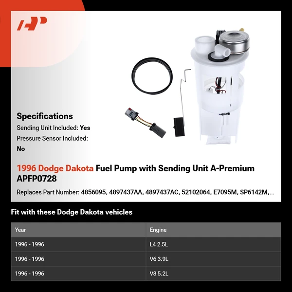 1996 Dodge Dakota Fuel Pump with Sending Unit A-Premium APFP0728