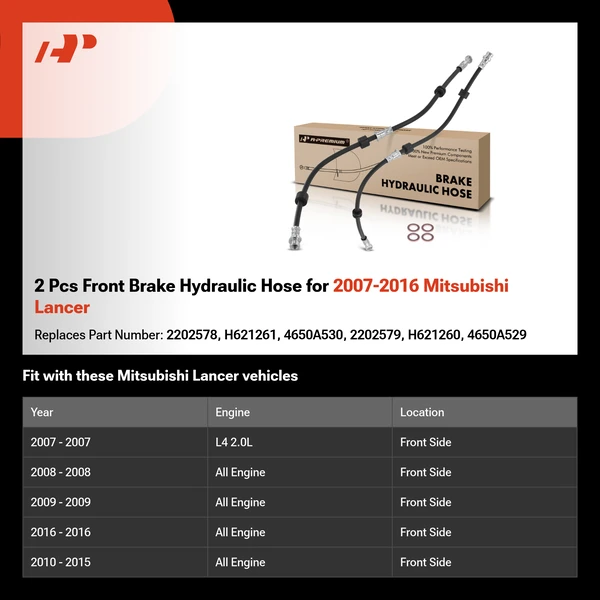 2 Pcs Front Brake Hydraulic Hose for 2007-2016 Mitsubishi Lancer