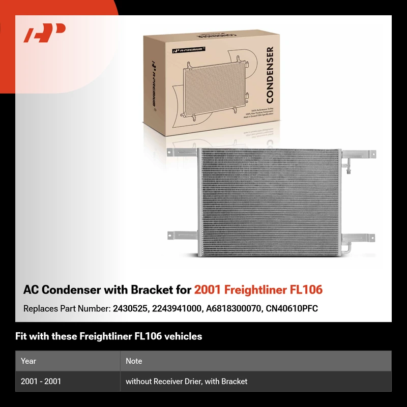 AC Condenser with Bracket for 2001 Freightliner FL106