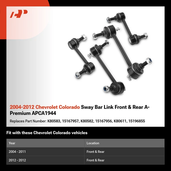 2004-2012 Chevrolet Colorado Sway Bar Link Front & Rear A-Premium APCA1944
