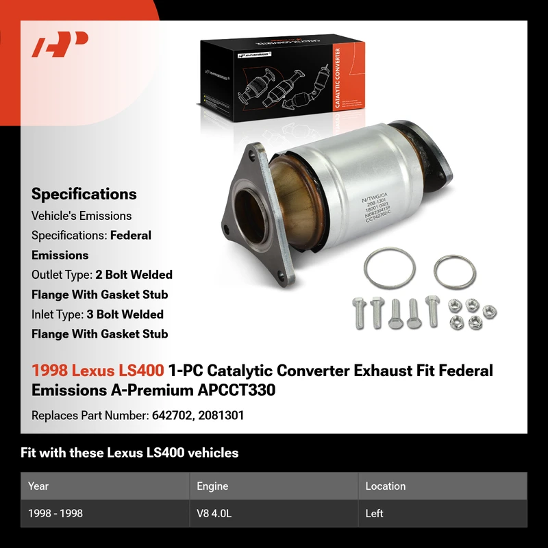 1998 Lexus LS400 1-PC Catalytic Converter Exhaust Fit Federal Emissions A-Premium APCCT330