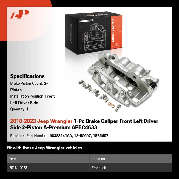 2018-2023 Jeep Wrangler 1-Pc Brake Caliper Front Left Driver Side 2-Piston A-Premium APBC4633