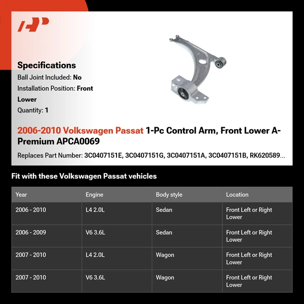 2006-2010 Volkswagen Passat 1-Pc Control Arm, Front Lower A-Premium APCA0069