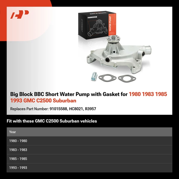 Big Block BBC Short Water Pump with Gasket for 1980 1983 1985 1993 GMC C2500 Suburban