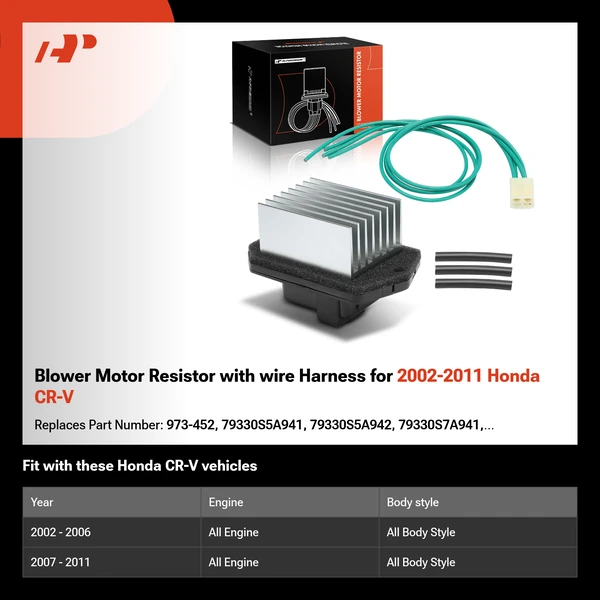 Blower Motor Resistor with wire Harness for 2002-2011 Honda CR-V
